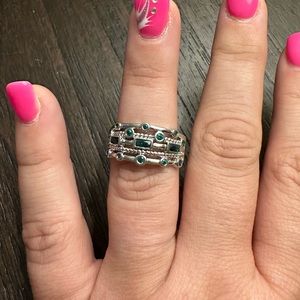 Silver ring with green and blue stones